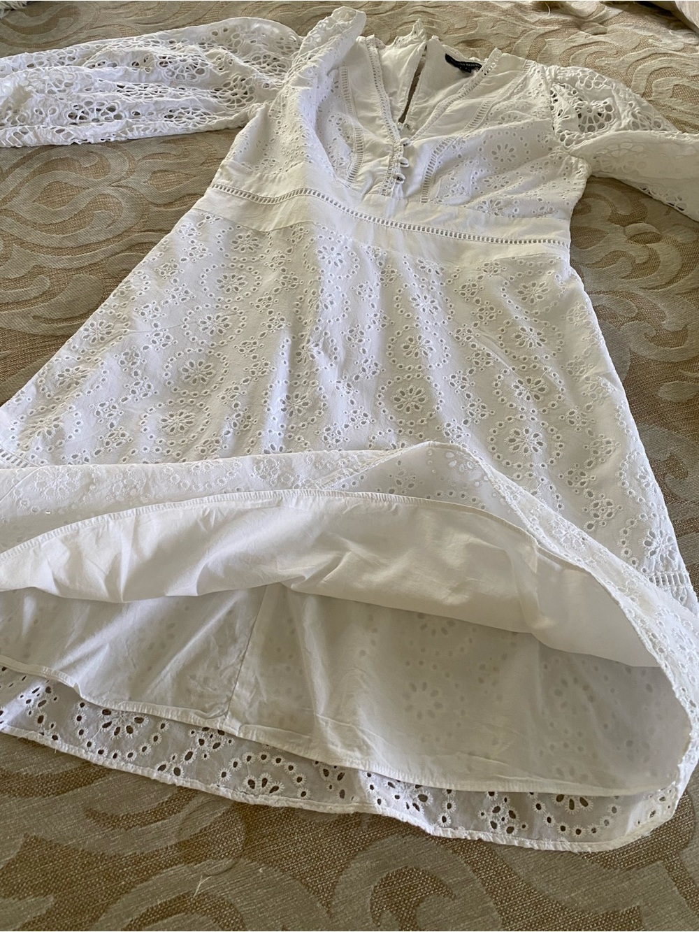 Banana Republic White Eyelet Lace Dress Size 4 Puff Sleeve Lined Fit & Flare - Picture 14 of 16